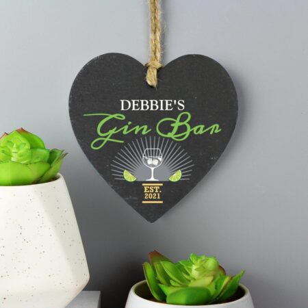 Personalised Gin Bar Slate Heart Decoration: 1 - Decorations By Gift Moments