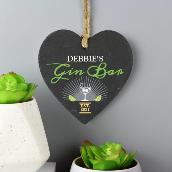 Personalised Gin Bar Slate Heart Decoration: 1 - Decorations By Gift Moments