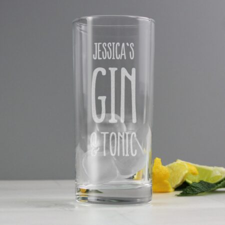 Personalised Gin & Tonic Hi Ball Glass: 4 - Highball Glasses By Gift Moments