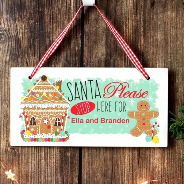 Personalised Gingerbread House Santa Stop Here Wooden Sign: 2 - Signs & Plaques By Gift Moments