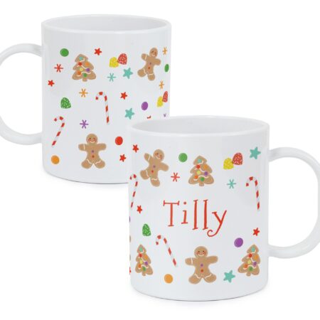 Personalised Gingerbread Pattern Plastic Mug: 4 - Mugs By Gift Moments
