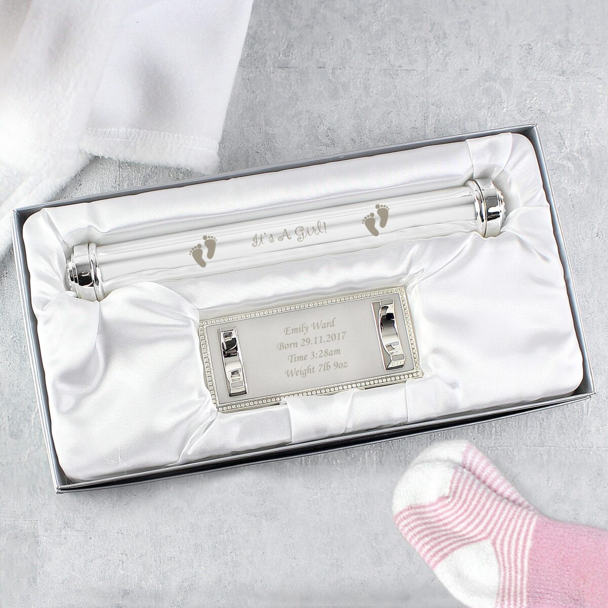Personalised Its A Girl Silver Plated Certificate Holder: 3 - Certificate Holders By Gift Moments