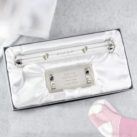 Personalised Its A Girl Silver Plated Certificate Holder: 3 - Certificate Holders By Gift Moments