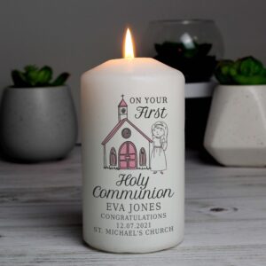 Personalised Girls First Holy Communion Pillar Candle: 1 - Candles By Gift Moments