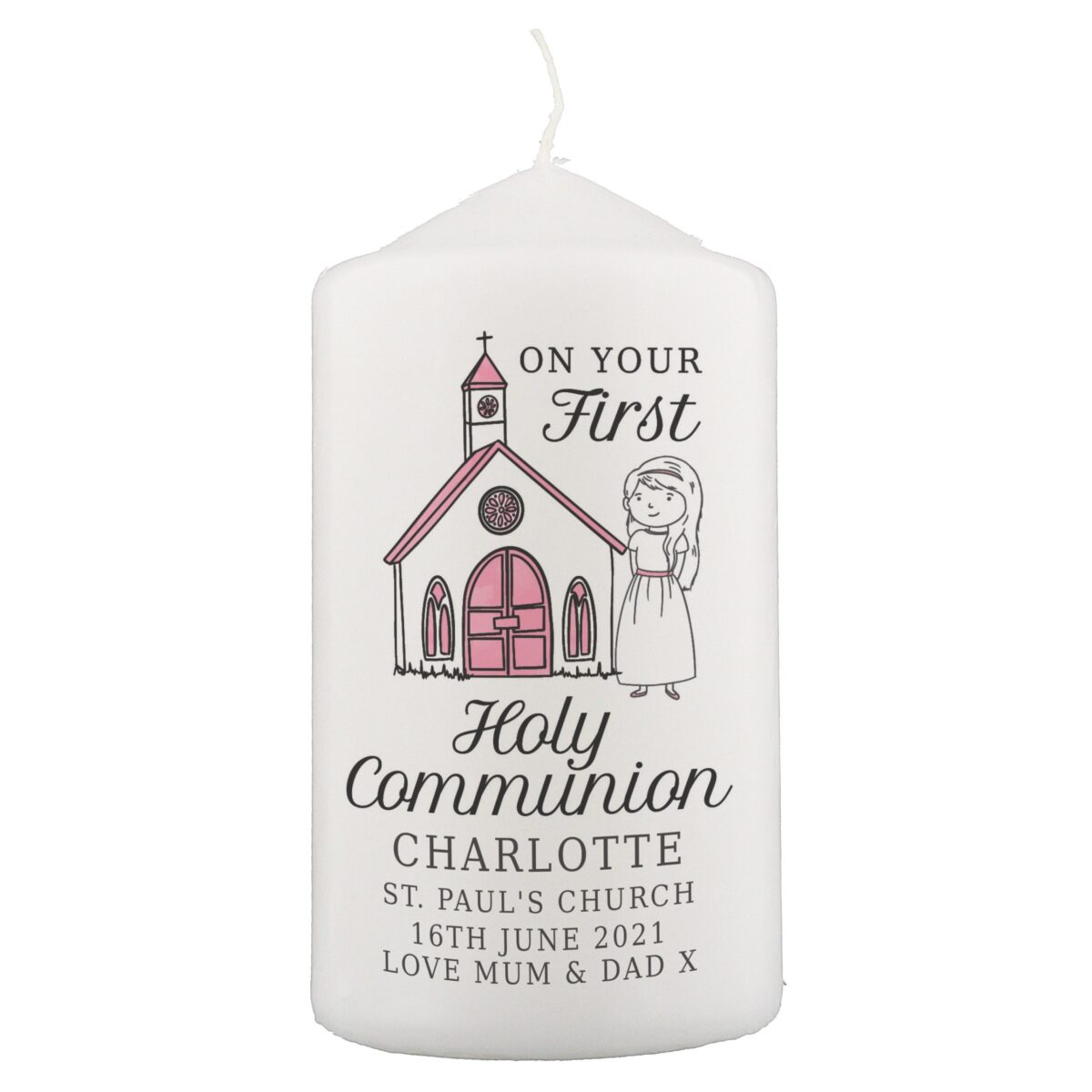 Personalised Girls First Holy Communion Pillar Candle: 4 - Candles By Gift Moments