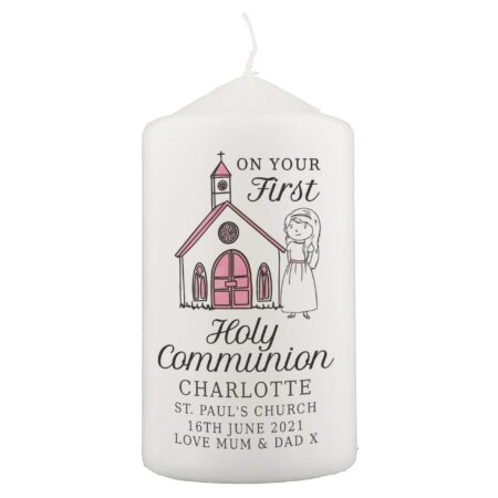 Personalised Girls First Holy Communion Pillar Candle: 4 - Candles By Gift Moments