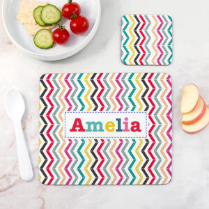 Personalised Girl’s Patterned Placemat & Coaster Sets: 5 - Zig Zags - Placemats By Gift Moments
