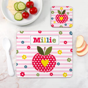 Personalised Girl’s Placemat & Coaster Sets: 4 - Apple - Placemats By Gift Moments