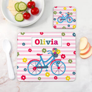 Personalised Girl’s Placemat & Coaster Sets: 7 - Bicycle - Placemats By Gift Moments