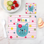 Personalised Girl’s Placemat & Coaster Sets: 1 - Cat - Placemats By Gift Moments