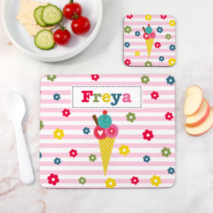 Personalised Girl’s Placemat & Coaster Sets: 10 - Ice Cream - Placemats By Gift Moments