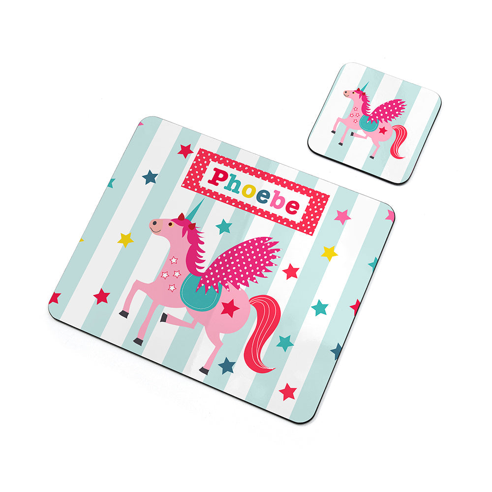 Personalised Girl’s Unicorn Placemat & Coaster Set: 3 - Placemats By Gift Moments