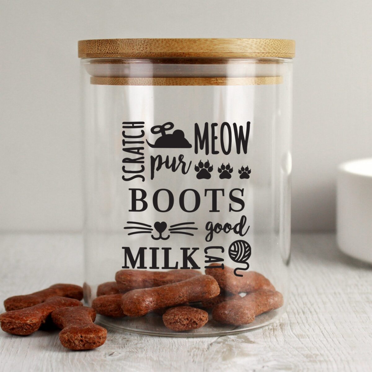 Personalised Glass Cat Treat jar with Bamboo Lid: 3 - Pet Products By Gift Moments