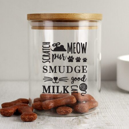 Personalised Glass Cat Treat jar with Bamboo Lid: 1 - Pet Products By Gift Moments
