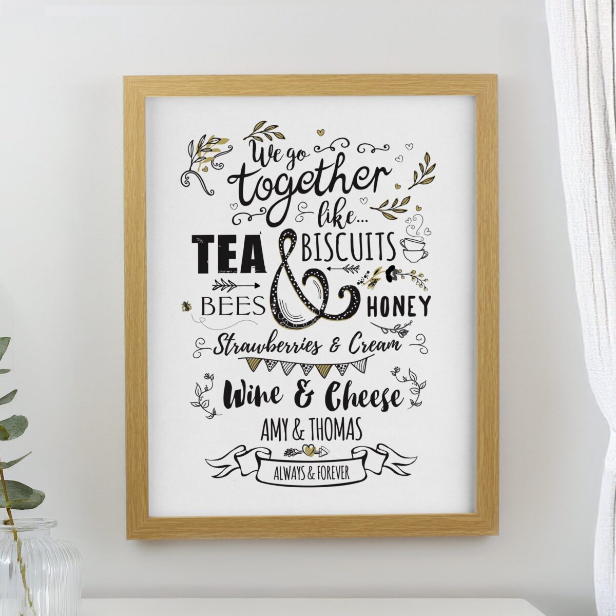 Personalised We Go Together Like Framed Prints: 1 - Oak - Framed Prints By Gift Moments