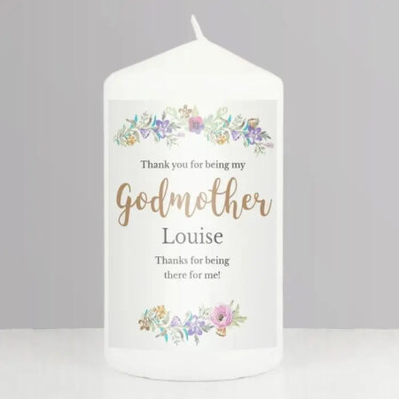 Personalised Godmother ’Floral Watercolour’ Pillar Candle: 3 - Candles By Gift Moments