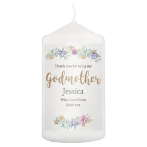 Personalised Godmother ’Floral Watercolour’ Pillar Candle: 2 - Candles By Gift Moments