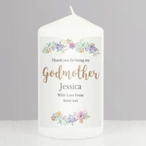 Personalised Godmother ’Floral Watercolour’ Pillar Candle: 1 - Candles By Gift Moments