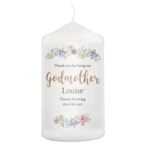 Personalised Godmother ’Floral Watercolour’ Pillar Candle: 4 - Candles By Gift Moments