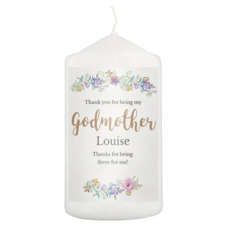 Personalised Godmother ’Floral Watercolour’ Pillar Candle: 4 - Candles By Gift Moments