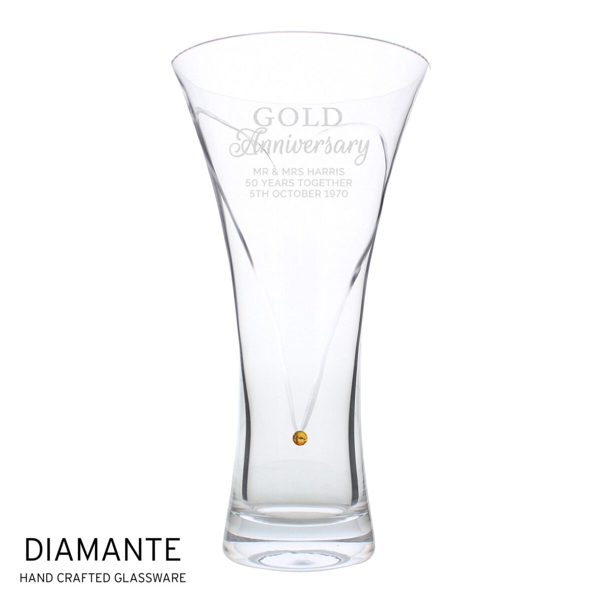 Personalised Gold Anniversary Large Hand Cut Diamante Heart Vase: 3 - Vases By Gift Moments