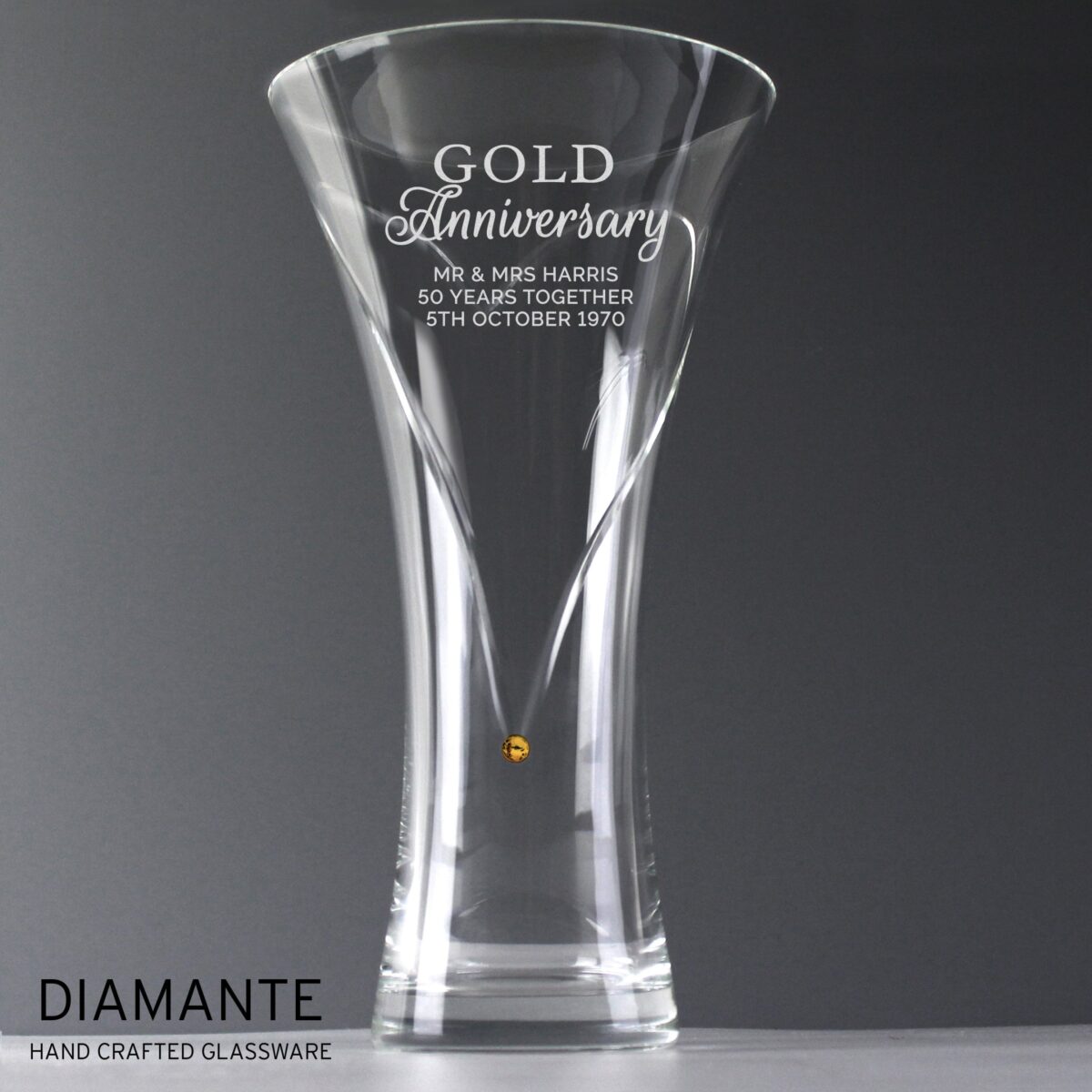 Personalised Gold Anniversary Large Hand Cut Diamante Heart Vase: 1 - Vases By Gift Moments