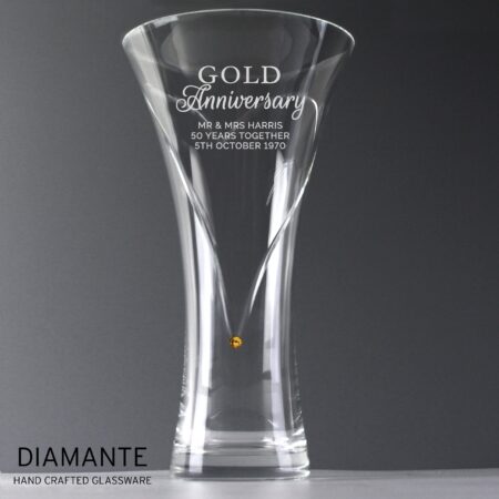 Personalised Gold Anniversary Large Hand Cut Diamante Heart Vase: 1 - Vases By Gift Moments
