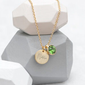 Personalised Gold Birthstone Crystal Disc Necklaces: 11 - August - Necklaces By Gift Moments