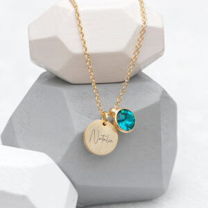 Personalised Gold Birthstone Crystal Disc Necklaces: 15 - Decemeber - Necklaces By Gift Moments