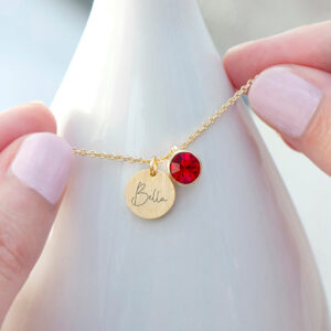 Personalised Gold Birthstone Crystal Disc Necklaces: 10 - July - Necklaces By Gift Moments