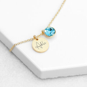 Personalised Gold Birthstone Crystal Disc Necklaces: 6 - March - Necklaces By Gift Moments