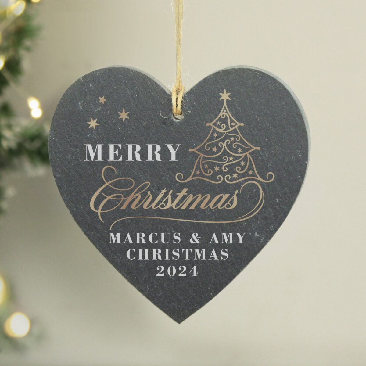 Personalised Gold Christmas Slate Heart Ornament: 2 - Christmas Decorations By Gift Moments