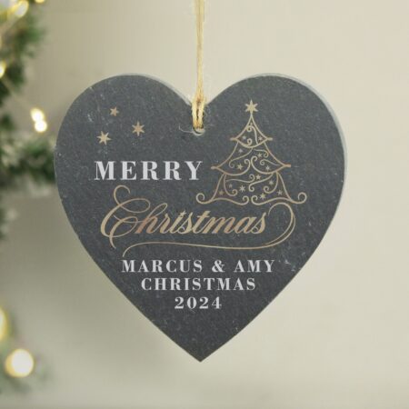 Personalised Gold Christmas Slate Heart Ornament: 2 - Christmas Decorations By Gift Moments