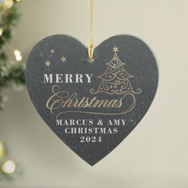 Personalised Gold Christmas Slate Heart Ornament: 2 - Christmas Decorations By Gift Moments