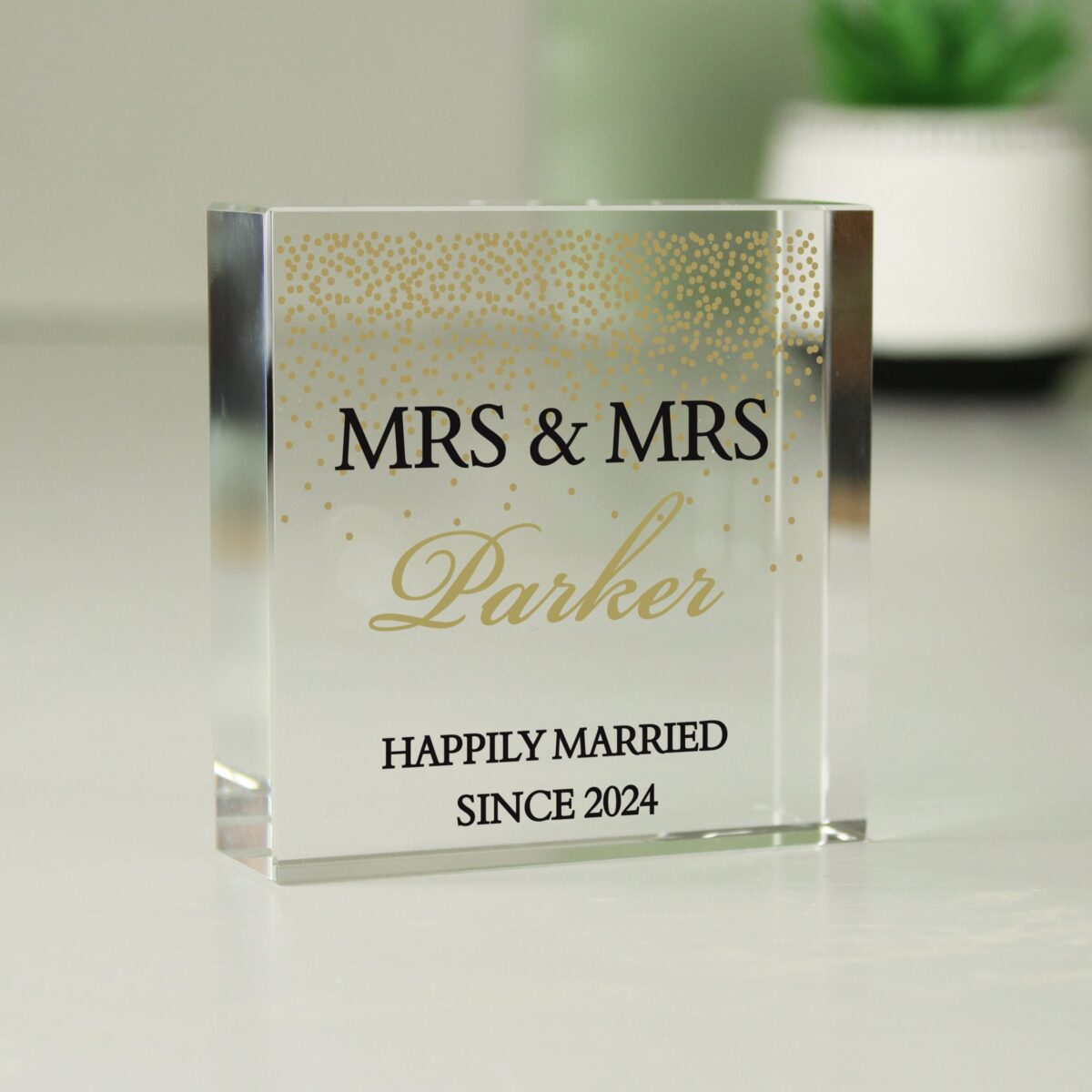 Personalised gold confetti crystal token