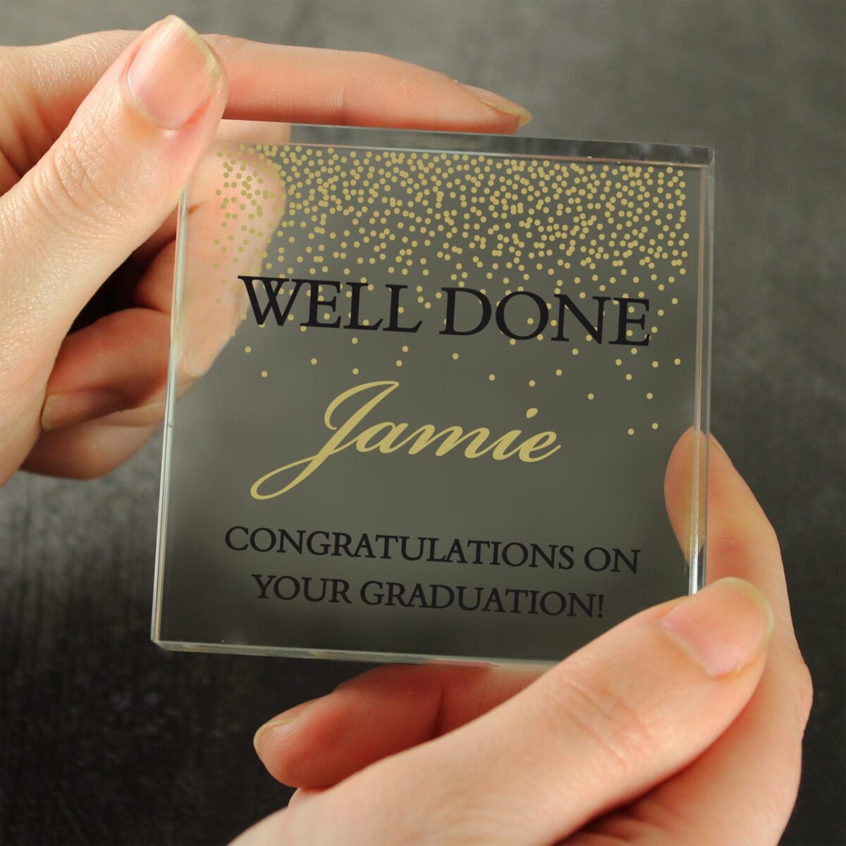 Personalised gold confetti crystal token