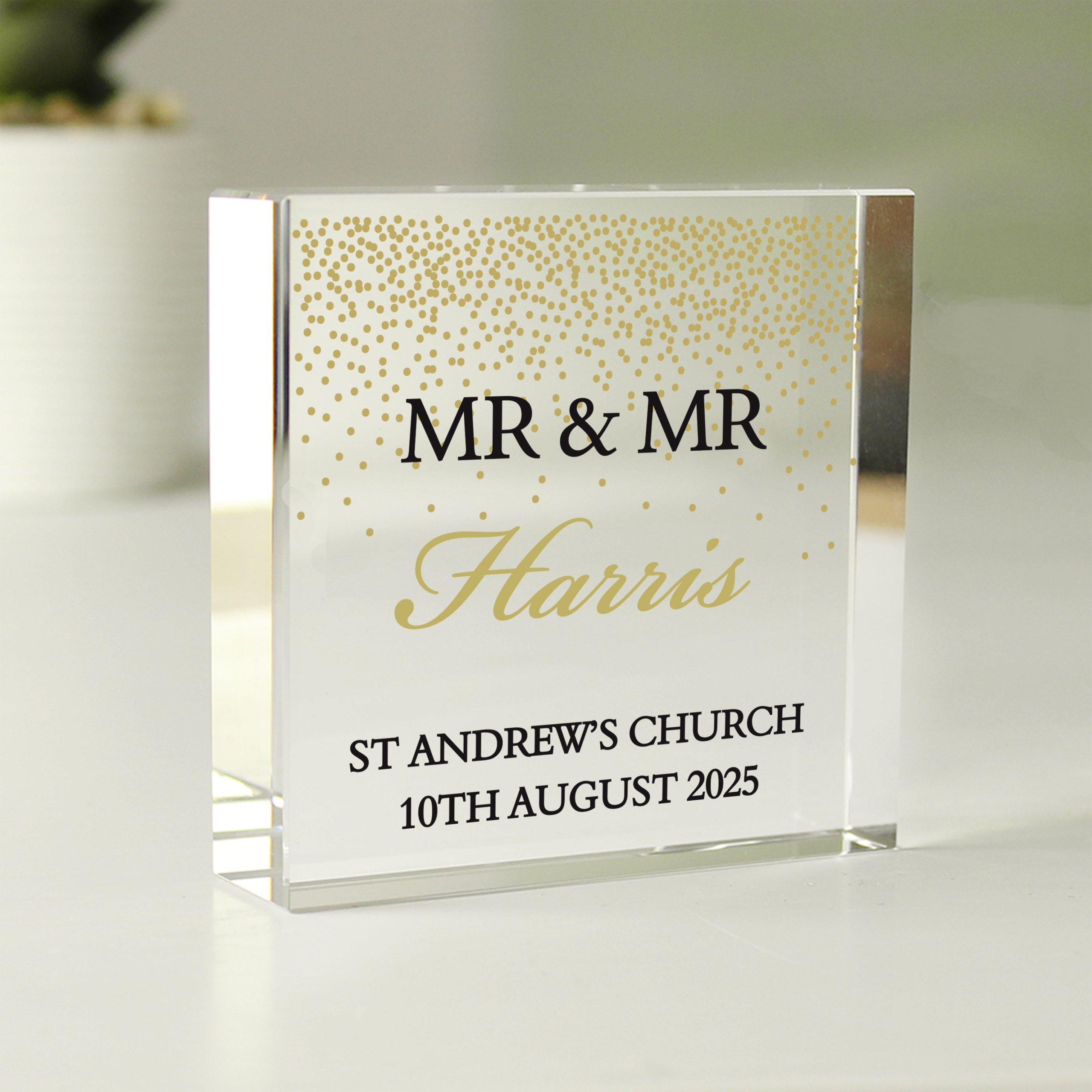 Personalised gold confetti crystal token