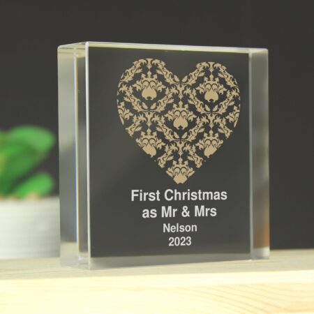Personalised gold damask heart crystal token