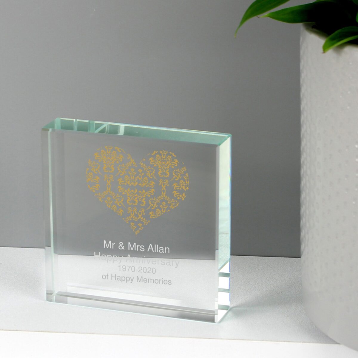 Personalised gold damask heart crystal token