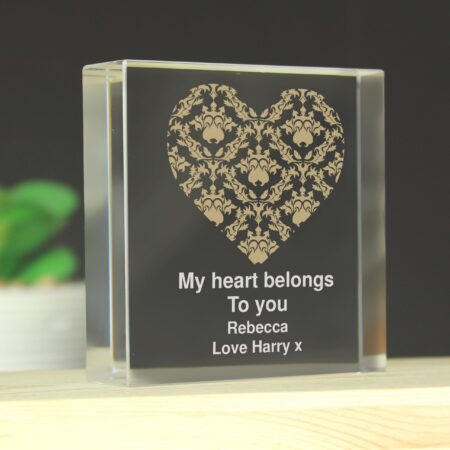 Personalised gold damask heart crystal token