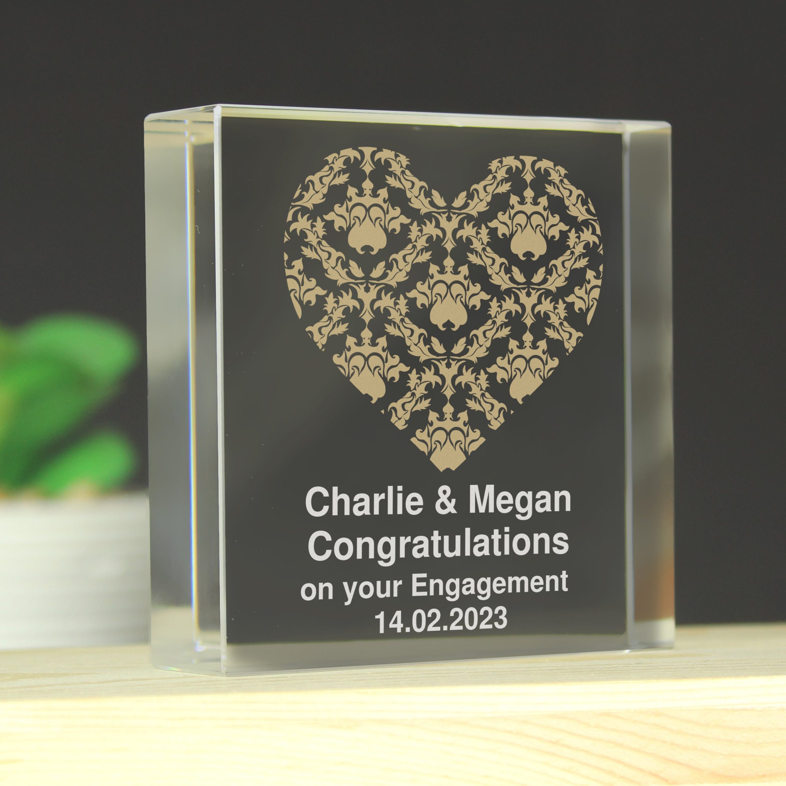 Personalised gold damask heart crystal token