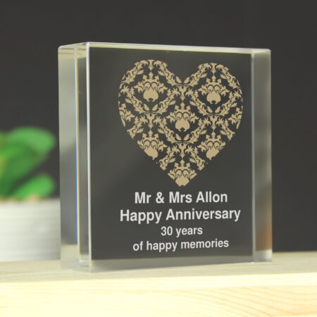 Personalised gold damask heart crystal token