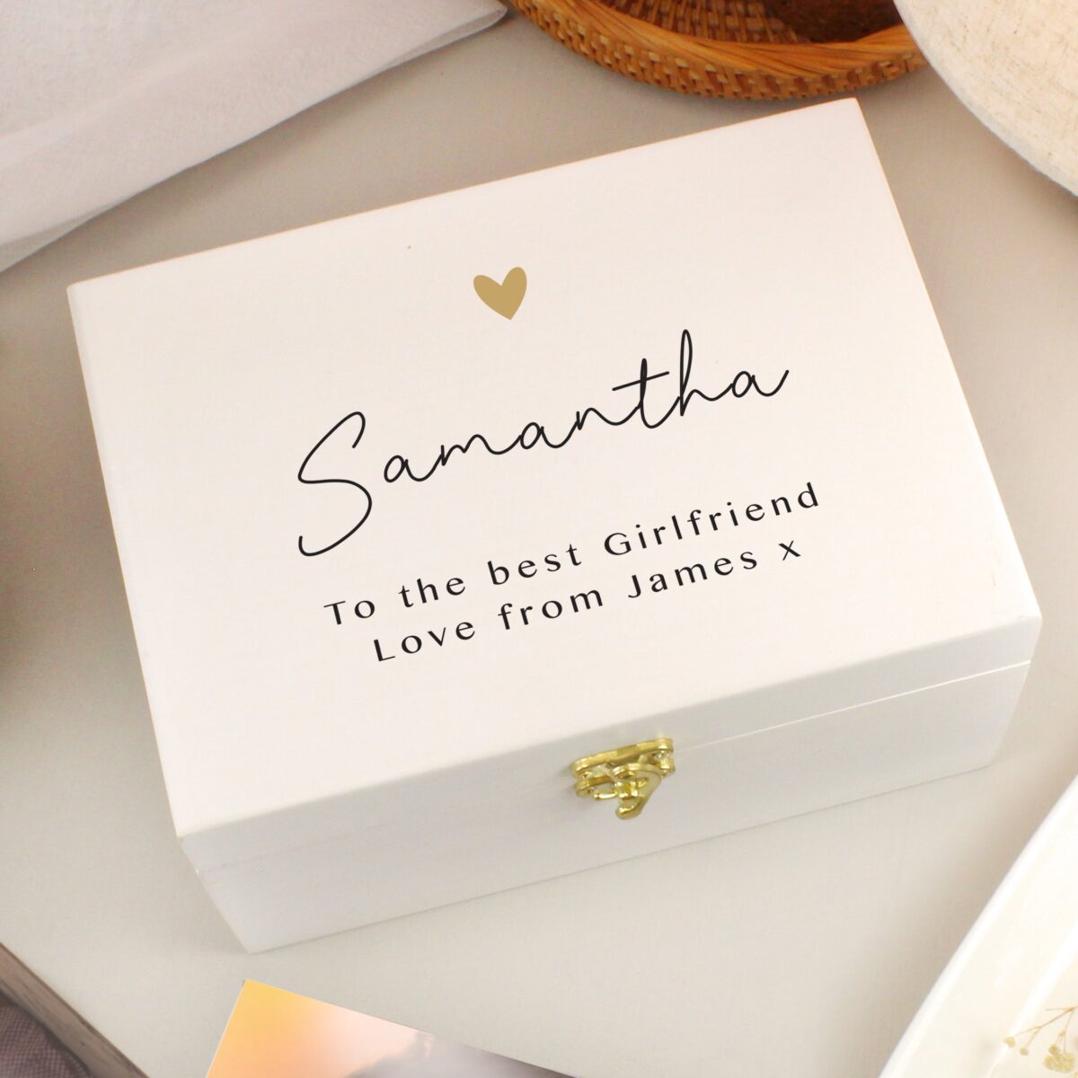 Personalised gold heart keepsake box