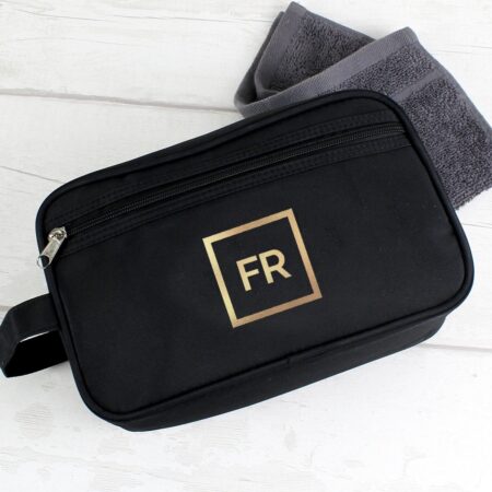 Personalised Gold Initials Black Toiletry Bag: 1 - Toiletry & Makeup Bags By Gift Moments