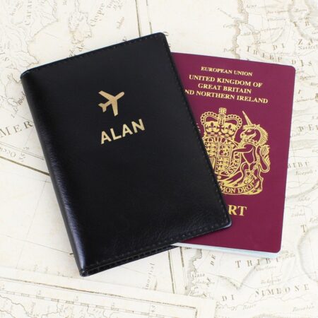 Personalised Gold Name Black Passport Holder: 1 - Passport Holders By Gift Moments