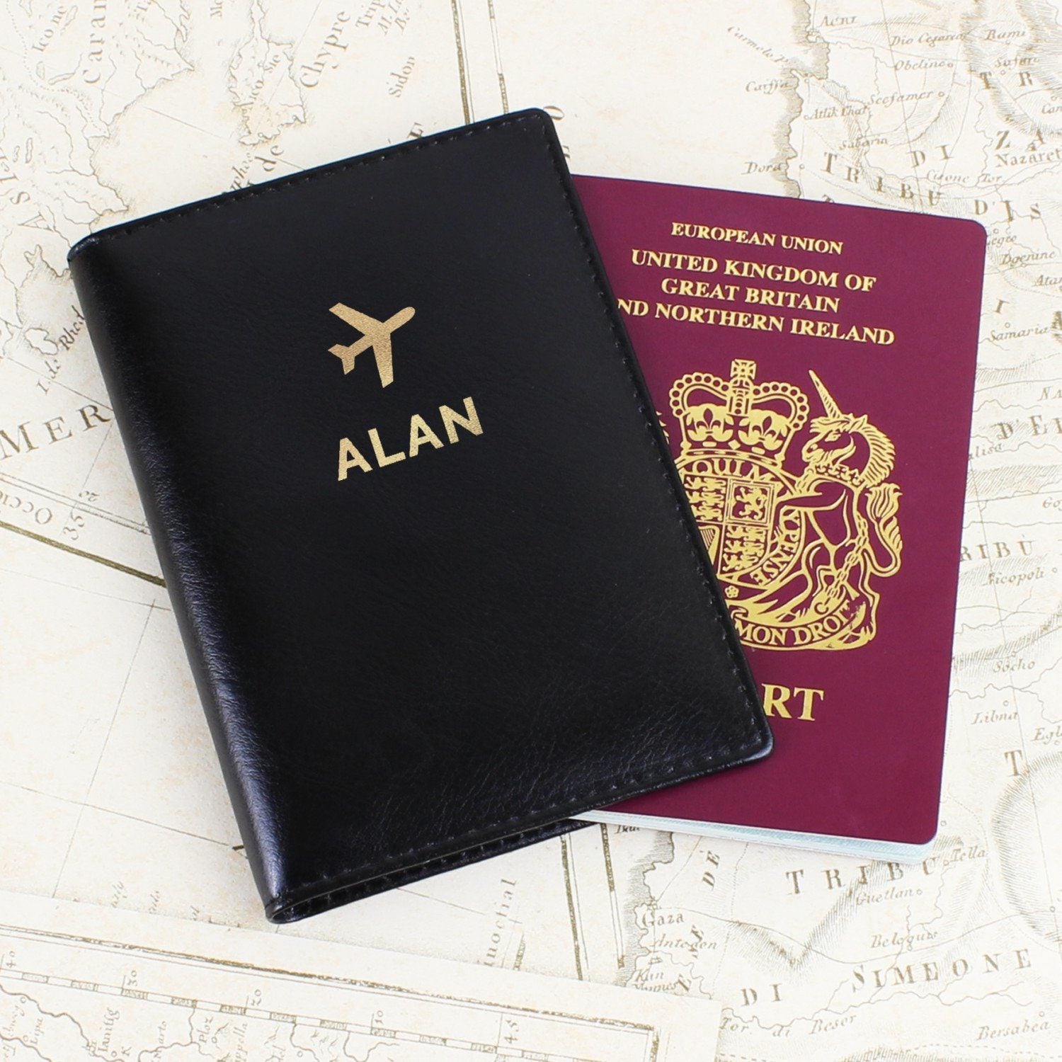 Personalised Gold Name Black Passport Holder: 1 - Passport Holders By Gift Moments
