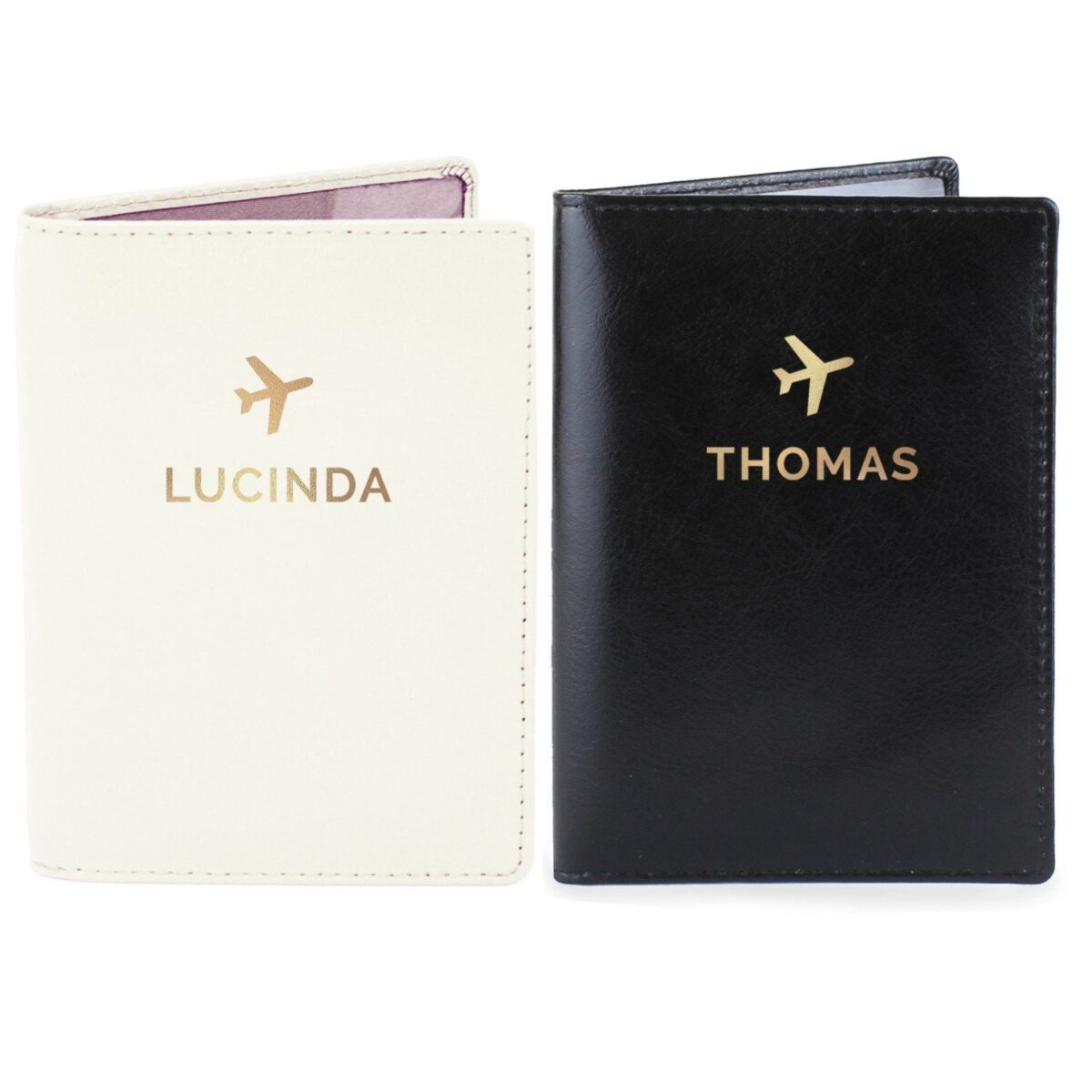 Personalised gold name passport holders set