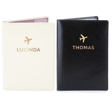 Personalised gold name passport holders set