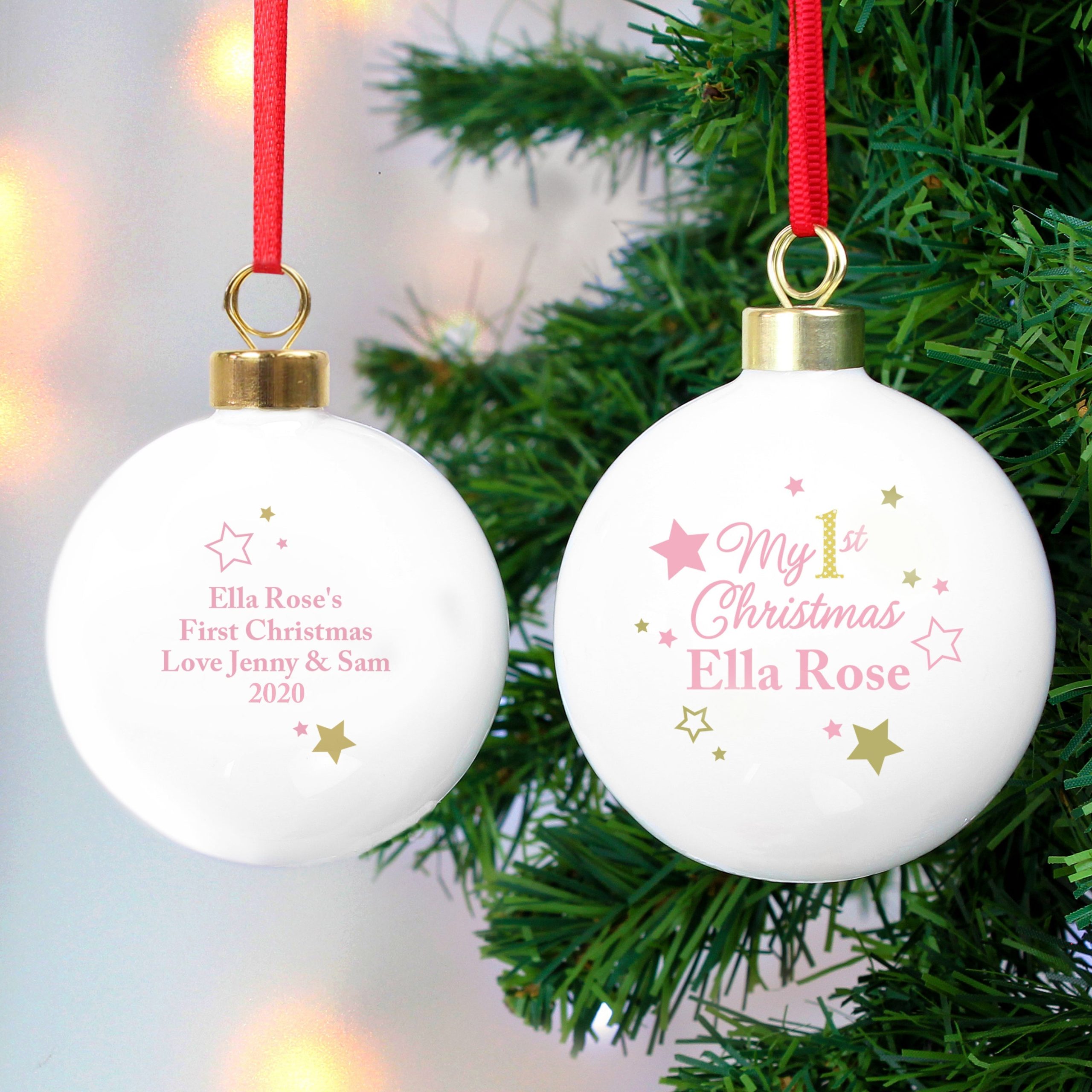 Personalised Gold & Pink Stars My 1st Christmas Bauble: 1 - Christmas Baubles By Gift Moments