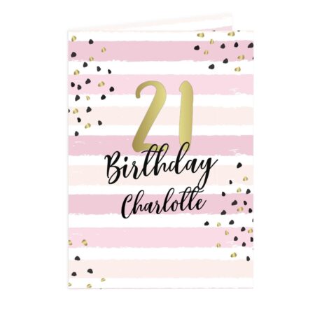 Personalised Gold and Pink Stripe Birthday Card: 2 - Greeting Cards By Gift Moments